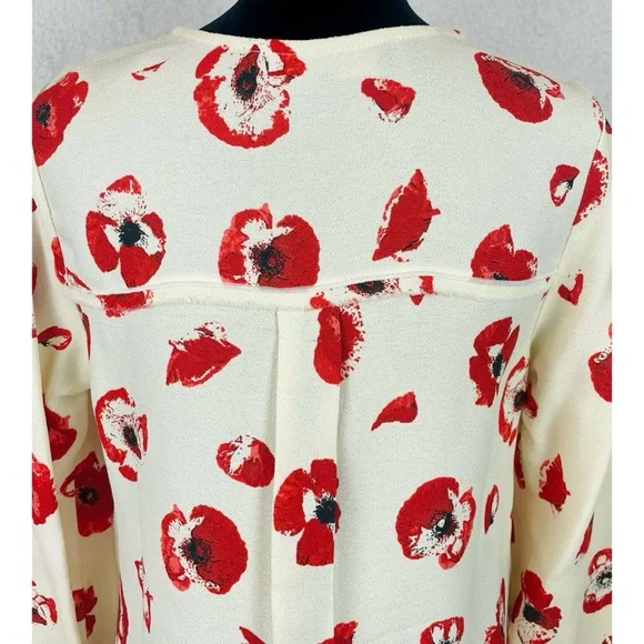 PROENZA SCHOULER • Cream/Red Poppy Print Long-Sleeve Crepe Blouse, 6 - Picture 7 of 16